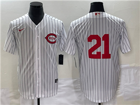 Cincinnati Reds #21 Reggie Sanders Vintage White Pinstripe Jersey