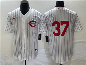 Cincinnati Reds #37 Tyler Stephenson Vintage White Pinstripe Jersey