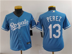 Kansas City Royals #13 Salvador Perez Youth Light Blue Limited Jersey