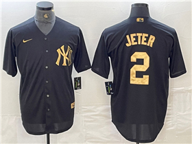 New York Yankees #2 Derek Jeter Black Gold Jersey