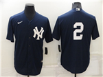 New York Yankees #2 Derek Jeter Navy Without Name Cool Base Jersey