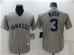 New York Yankees #3 Babe Ruth Gray Cooperstown Collection Jersey