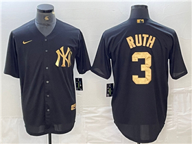 New York Yankees #3 Babe Ruth Black Gold Jersey