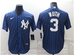 New York Yankees #3 Babe Ruth Blue Pinstripe Cool Base Jersey