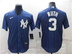 New York Yankees #3 Babe Ruth Blue Pinstripe Cool Base Jersey