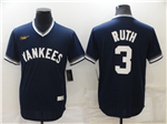 New York Yankees #3 Babe Ruth Navy Cooperstown Collection Cool Base Jersey