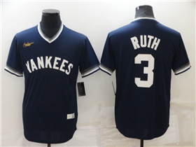 New York Yankees #3 Babe Ruth Navy Cooperstown Collection Cool Base Jersey