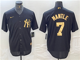 New York Yankees #7 Mickey Mantle Black Gold Jersey