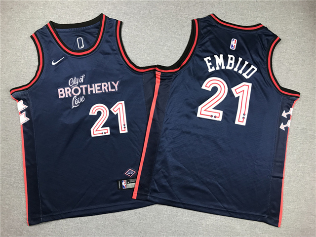 Philadelphia 76ers #21 Joel Embiid Youth 2023-24 Navy City Edition ...