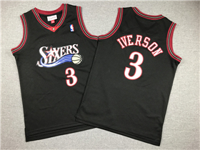 Philadelphia 76ers #3 Allen Iverson Youth Black Hardwood Classics Jersey