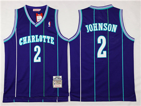 Charlotte Hornets #2 Larry Johnson Purple Hardwood Classics Jersey