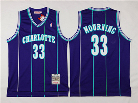 Charlotte Hornets #33 Alonzo Mourning Purple Hardwood Classics Jersey