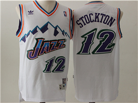 Utah Jazz #12 John Stockton White Hardwood Classics Jersey