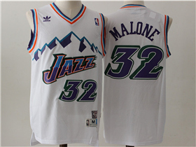 Utah Jazz #32 Karl Malone White Hardwood Classics Jersey