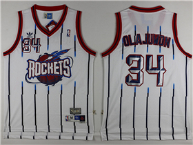 Houston Rockets #34 Hakeem Olajuwon White Pinstripe Hardwood Classics Jersey