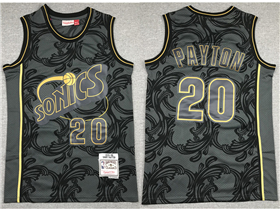 Seattle SuperSonics #20 Gary Payton 1995-96 Black Gold Toile Hardwood Classics Jersey