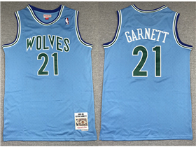 Minnesota Timberwolves #21 Kevin Garnett 1995-96 Light Blue Hardwood Classics Jersey