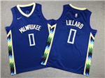 Milwaukee Bucks #0 Damian Lillard Youth 2022-23 Blue City Edition Swingman Jersey