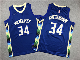 Milwaukee Bucks #34 Giannis Antetokounmpo Youth 2022-23 Blue City Edition Swingman Jersey