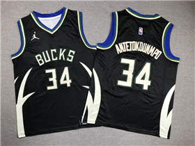 Milwaukee Bucks #34 Giannis Antetokounmpo Youth 2022-23 Black Statement Swingman Jersey