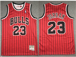 Chicago Bulls #23 Michael Jordan Red Pinstripe Hardwood Classics Jersey