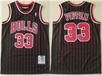 Chicago Bulls #33 Scottie Pippen Black Pinstripe Hardwood Classics Jersey