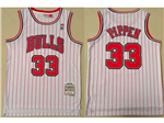 Chicago Bulls #33 Scottie Pippen White Pinstripe Hardwood Classics Jersey