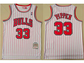 Chicago Bulls #33 Scottie Pippen White Pinstripe Hardwood Classics Jersey