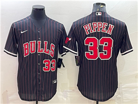 Chicago Bulls #33 Scottie Pippen Black Pinstripe Baseball Cool Base Jersey