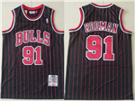 Chicago Bulls #91 Dennis Rodman Black Pinstripe Hardwood Classics Jersey