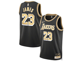 Los Angeles Lakers #23 Lebron James Black Gold Swingman Jersey