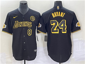 Los Angeles Lakers #8/24 Kobe Bryant Black Baseball Jersey