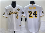 Los Angeles Lakers #8/24 Kobe Bryant White Baseball Jersey