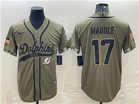 Miami Dolphins #17 Jaylen Waddle Olive Salute To Service Baseball Jersey