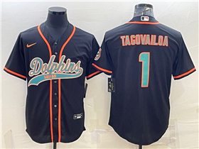 Miami Dolphins #1 Tua Tagovailoa Black Baseball Cool Base Jersey