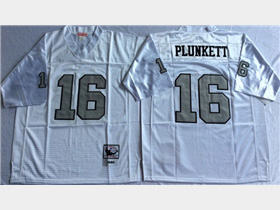 Oakland Raiders #16 Jim Plunkett 1980 Throwback White/Silver Jersey