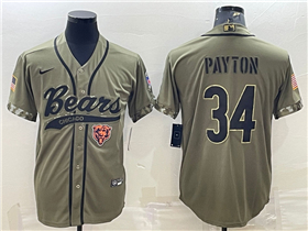 Chicago Bears #34 Walter Payton Olive Salute To Service Baseball Jersey