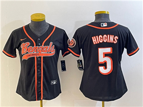 Cincinnati Bengals #5 Tee Higgins Women's Black Baseball Jersey