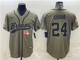 Cleveland Browns #24 Nick Chubb Olive Salute To Service Baseball Jersey