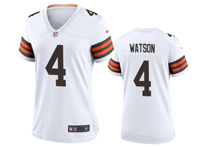 Cleveland Browns #4 Deshaun Watson Women's White Vapor Limited Jersey