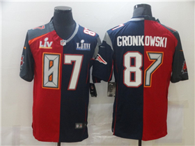 Tampa Bay Buccaneers New England Patriots #87 Rob Gronkowski Split Red/Navy Super Bowl LV/LIII Jersey