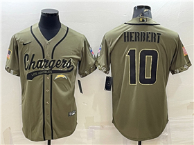 Los Angeles Chargers #10 Justin Herbert Olive Salute To Service Baseball Jersey