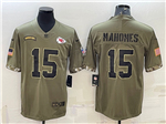 Kansas City Chiefs #15 Patrick Mahomes 2022 Olive Salute To Service Limited Jersey