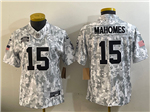 Kansas City Chiefs #15 Patrick Mahomes Women's Arctic Camo 2024 Salute To Service Limited Jersey