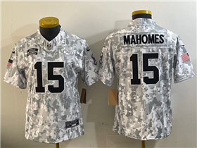 Kansas City Chiefs #15 Patrick Mahomes Women's Arctic Camo 2024 Salute To Service Limited Jersey