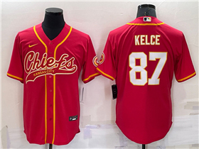 Kansas City Chiefs #87 Travis Kelce Red Baseball Cool Base Jersey