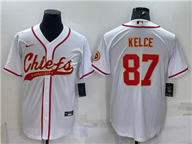 Kansas City Chiefs #87 Travis Kelce White Baseball Cool Base Jersey