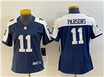 Dallas Cowboys #11 Micah Parsons Women's Thanksgiving Blue Vapor Limited Jersey