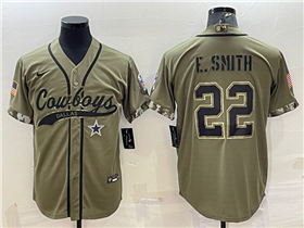 Dallas Cowboys #22 Emmitt Smith Olive Salute To Service Baseball Jersey