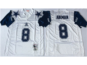 Dallas Cowboys #8 Troy Aikman 1995 Throwback White Jersey